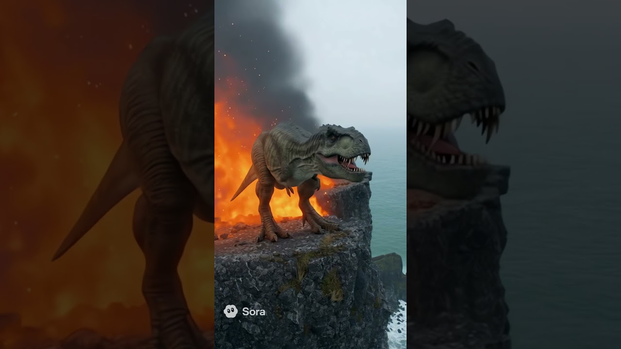 A T. rex Trapped Between Fire and the Cliff Edge｜#TyrannosaurusRex (Fictional Effect)