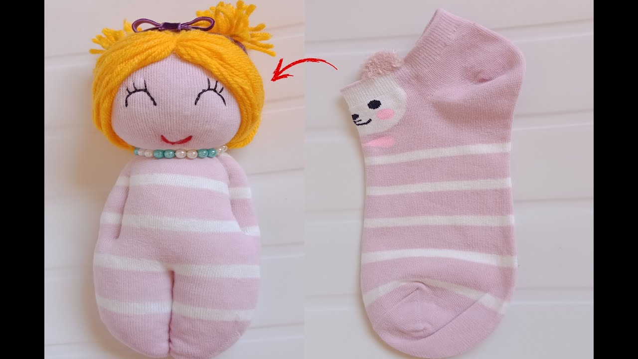 #SockDoll #sock Mignon poupée d'une seule chaussette | How to make a beautiful doll from a sock