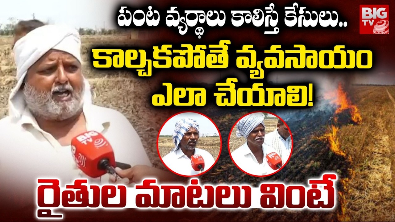 Farmers Burning Crop Waste in Hanumakonda Fields | Stubble Burning Issue in Telangana | BIG TV