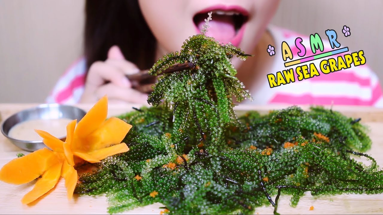 ASMR RAW SEA GRAPES , EXTREME CRUNCH EATING SOUNDS | LINH-ASMR