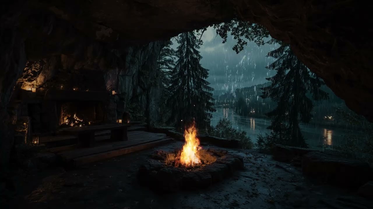 Gentle Cave Rain with Soft Wind and White Noise for Deep Sleeping