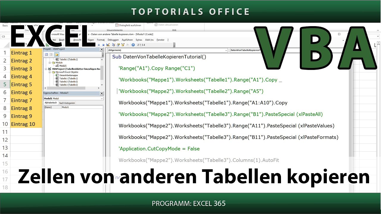 Zellen von anderer Tabellen kopieren / Excel VBA