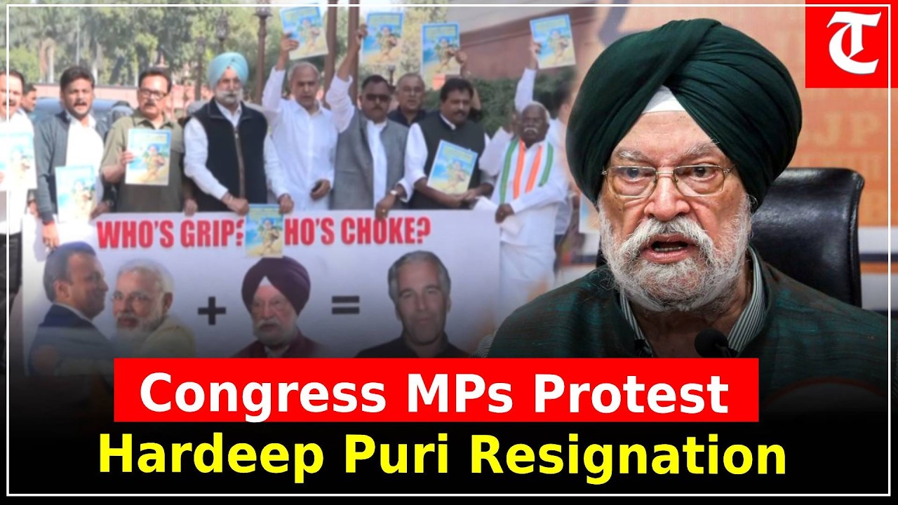 Congress MPs protest Hardeep Puri over Epstein Files, demand his resignation in Parliament