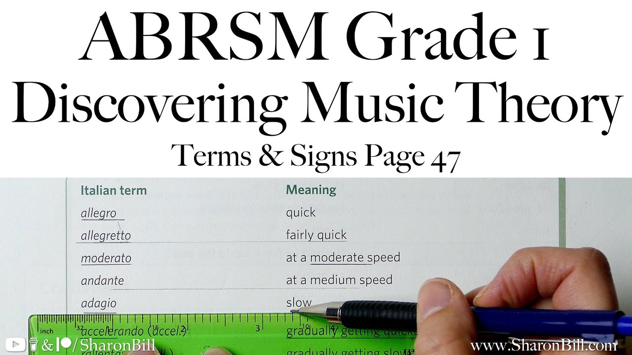 ABRSM Discovering Music Theory Grade 1 Terms and Signs Page 47 with Sharon Bill
