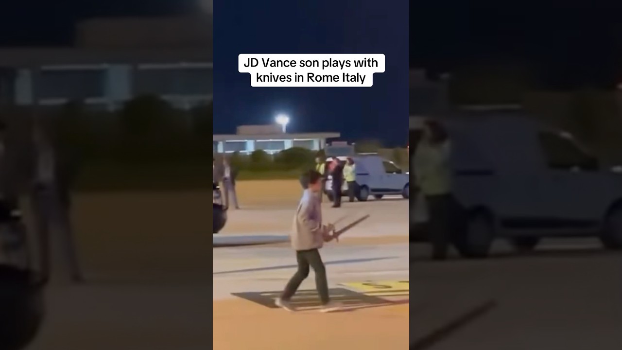JD Vance son plays with knives in Rome Italy #maga #funny #trump #donaldtrump #lol #jdvance #shorts