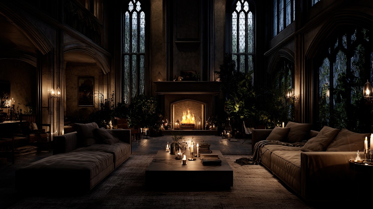 Dark Gothic Room with Cozy Fireplace & Candles 🔥 Relaxing Night Ambience for Sleep & Study