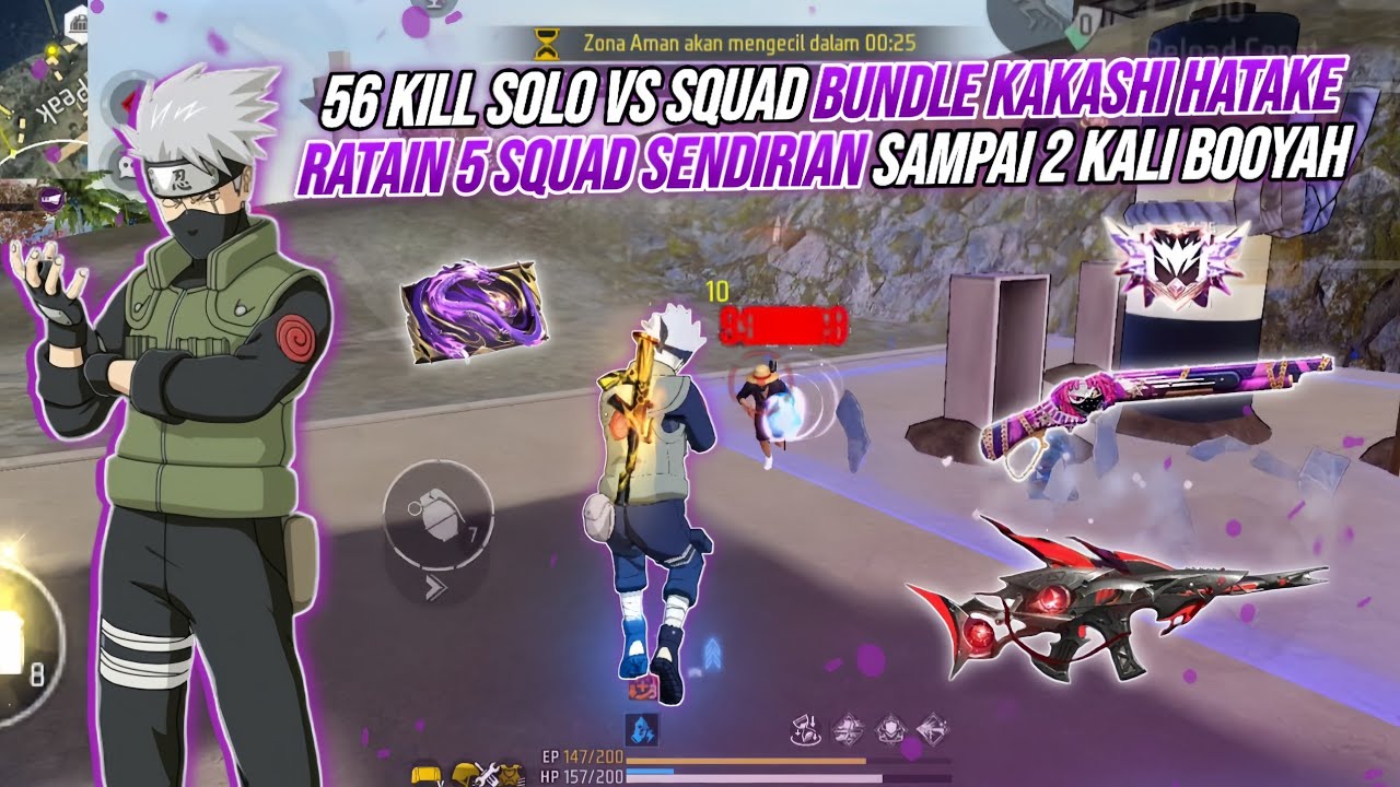 56 KILL SOLO VS SQUAD BUNDLE KAKASHI HATAKE !!! RATAIN 5 SQUAD SENDIRIAN SAMPAI 2 KALI BOOYAH 🔥🔥🔥