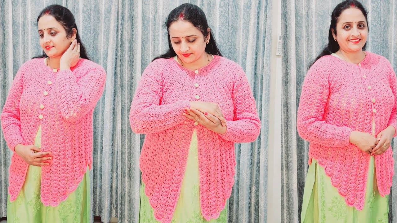New Crochet Jacket/ High Low pattern का नया स्वेटर 