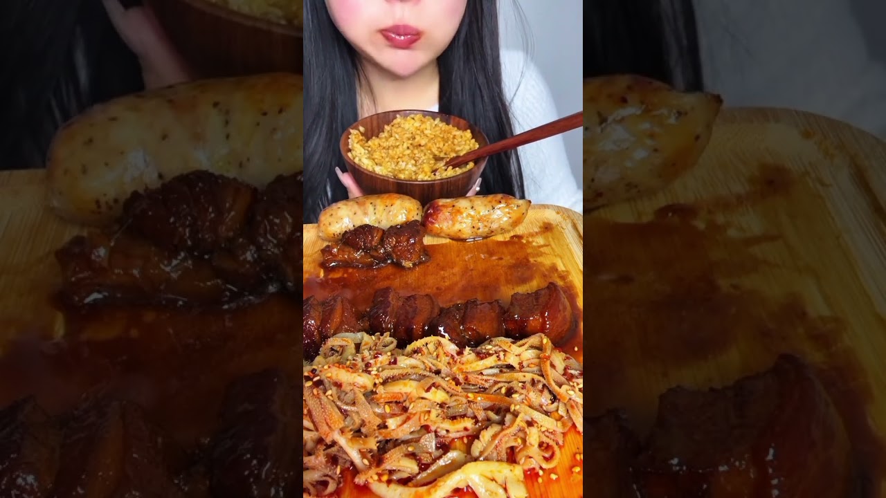 Braised Pork Belly, Intestine,Tripe and Rice ASMR Eating #asmreating 