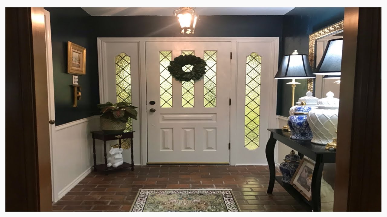 Foyer Makeover 🏡 70s House Entryway Makeover | Sherwin Williams Downy & Dark Night