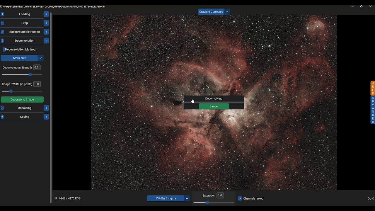 Basic OSC Camera Astrophotography Processing Workflow with Siril 1.4, GraXpert 3.1 beta and GIMP 3.0