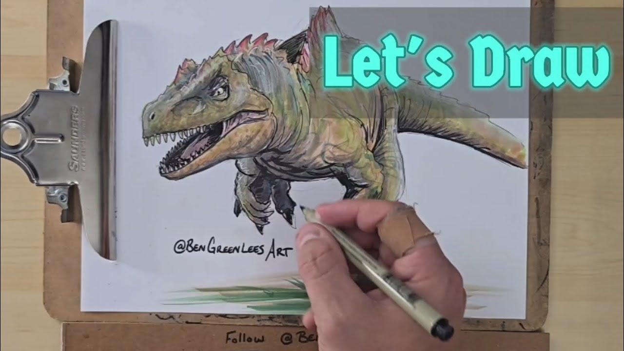 Draw along a Dinosaur in real-time. (No time-lapse.)