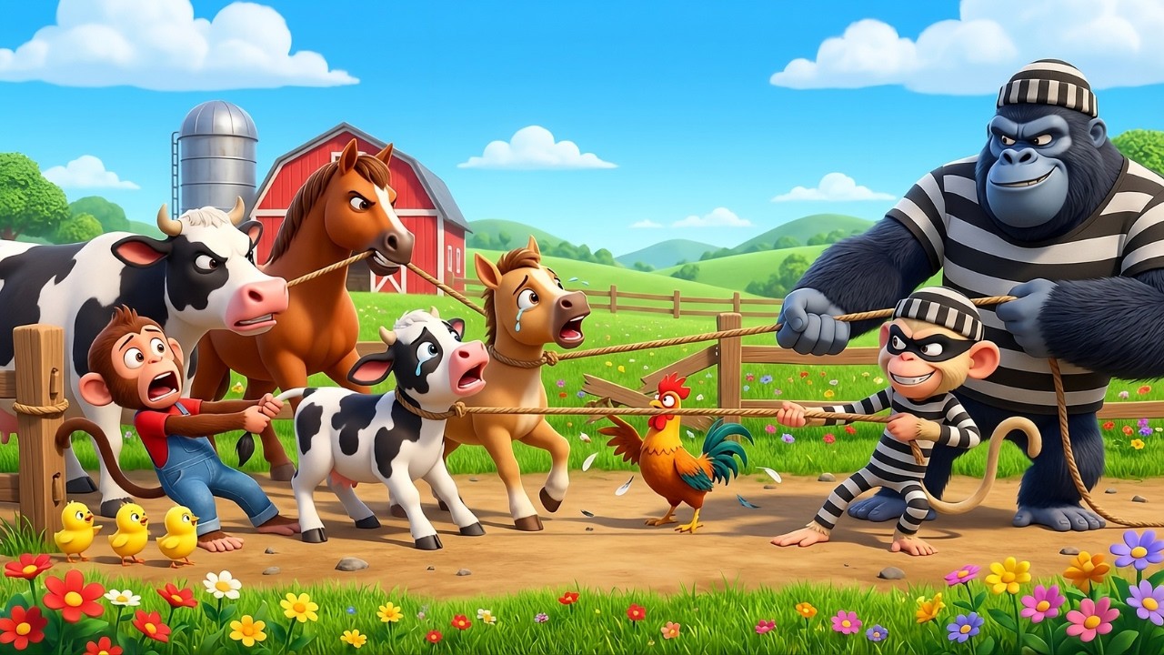 Funny Monkey | Brave Nana Rescues Baby Animals from the Giant Gorilla! | Monkey Cartoon