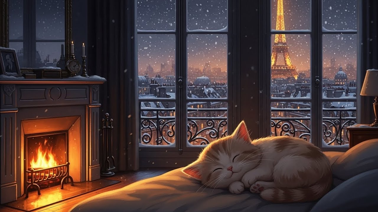 cozy ambience | fireplace crackling & 1950s oldies playing in another room for unwind, Vol. 7