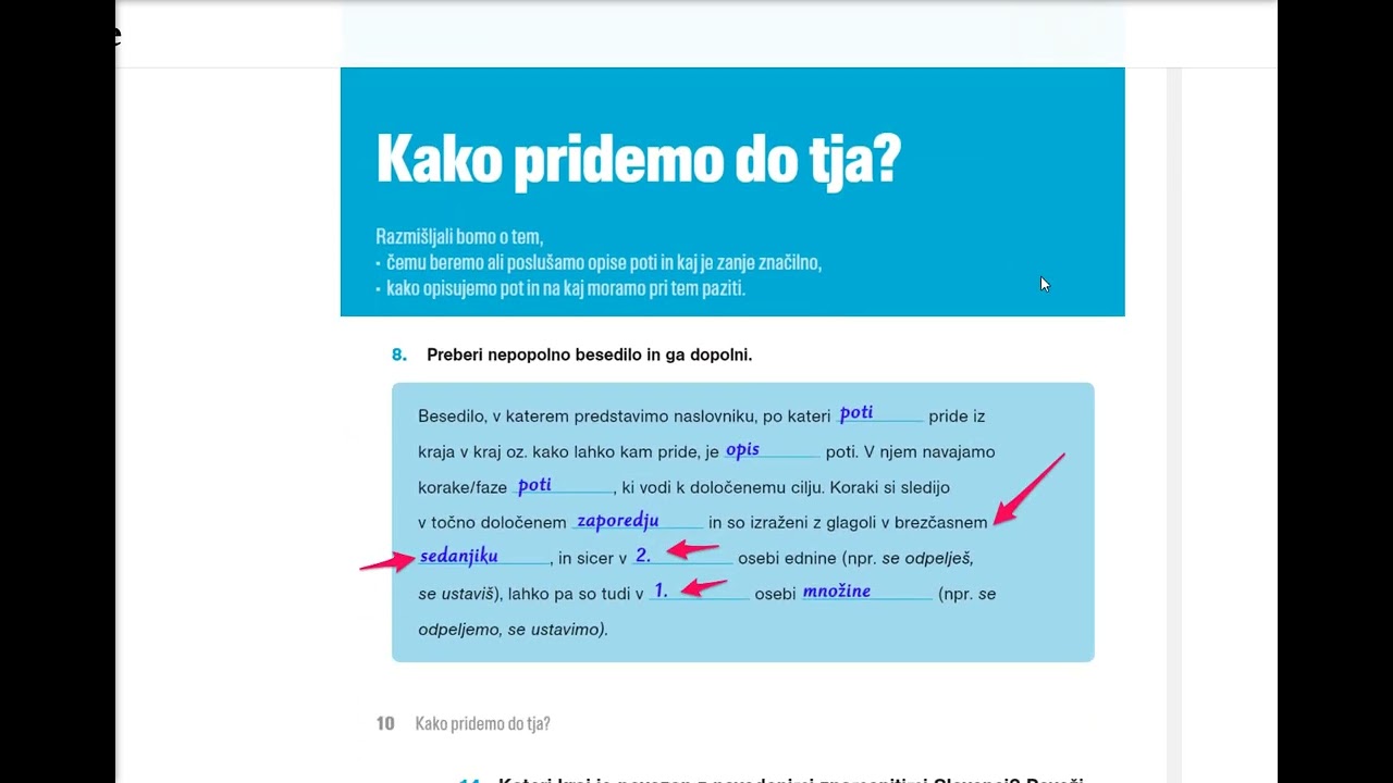Opis poti -  glagolski čas