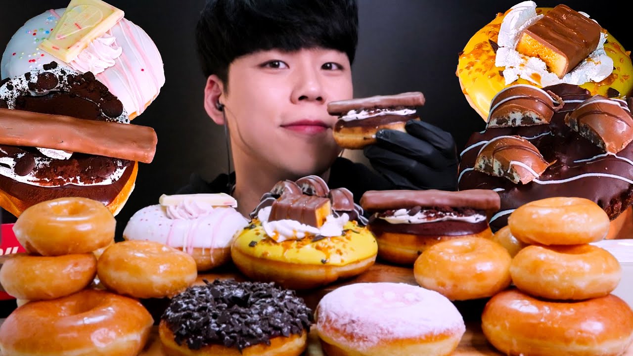 ASMR 크리스피도넛 쌓아놓고 월드페이머스 초콜렛 도넛 먹방 리얼사운드 チョコドーナツ Krispy Kreme Doughnuts MUKBANG REAL SOUND
