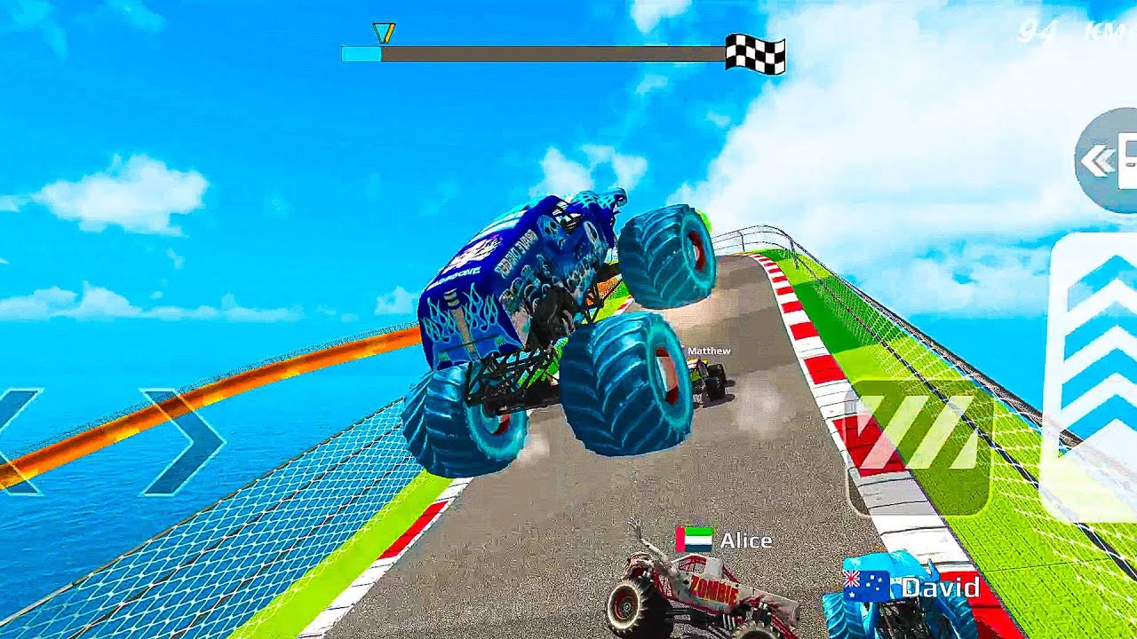 Monster Truck Mega Tracks Ramp // Extreme Monster Truck Impossible Mega Tracks 3D Ramp
