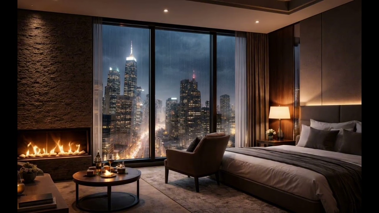 Midnight City Storm | Rain on the Window & Lightning Flashes
