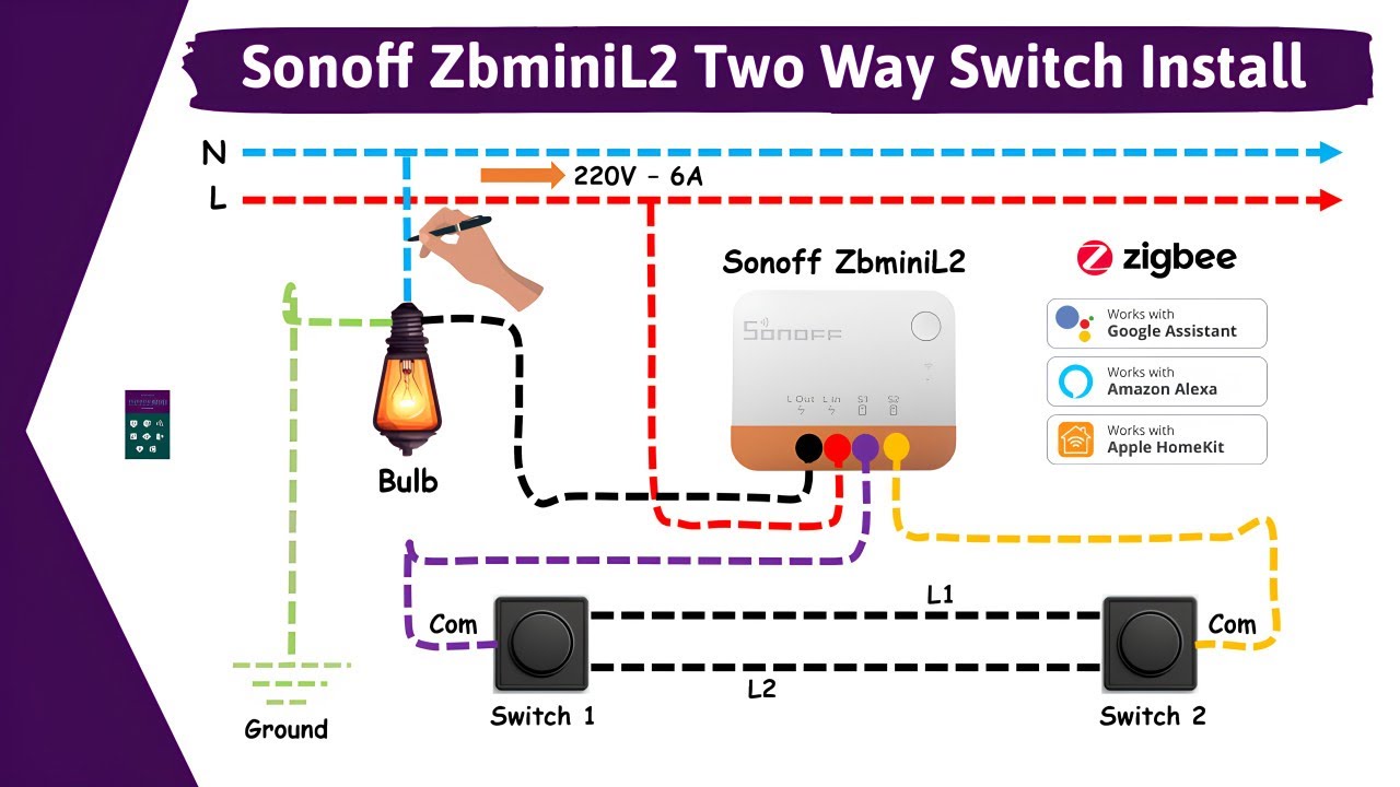 How To Wire Sonoff ZbminiL2 For UK Two Way Light Switch Zigbee Works With Amazon Alexa Google Home