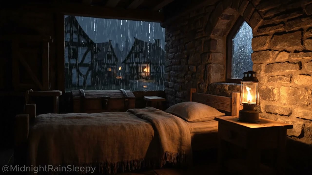 Cozy Medieval Bedroom Rain Ambience 🌧️ | Relaxing Storm Sounds for Deep Sleep & Focus (3 Hours)