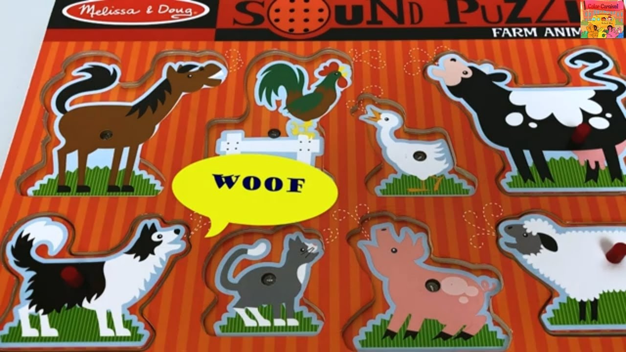 Learn farm animal names and their sounds with sound puzzle. Best educational video for toddlers