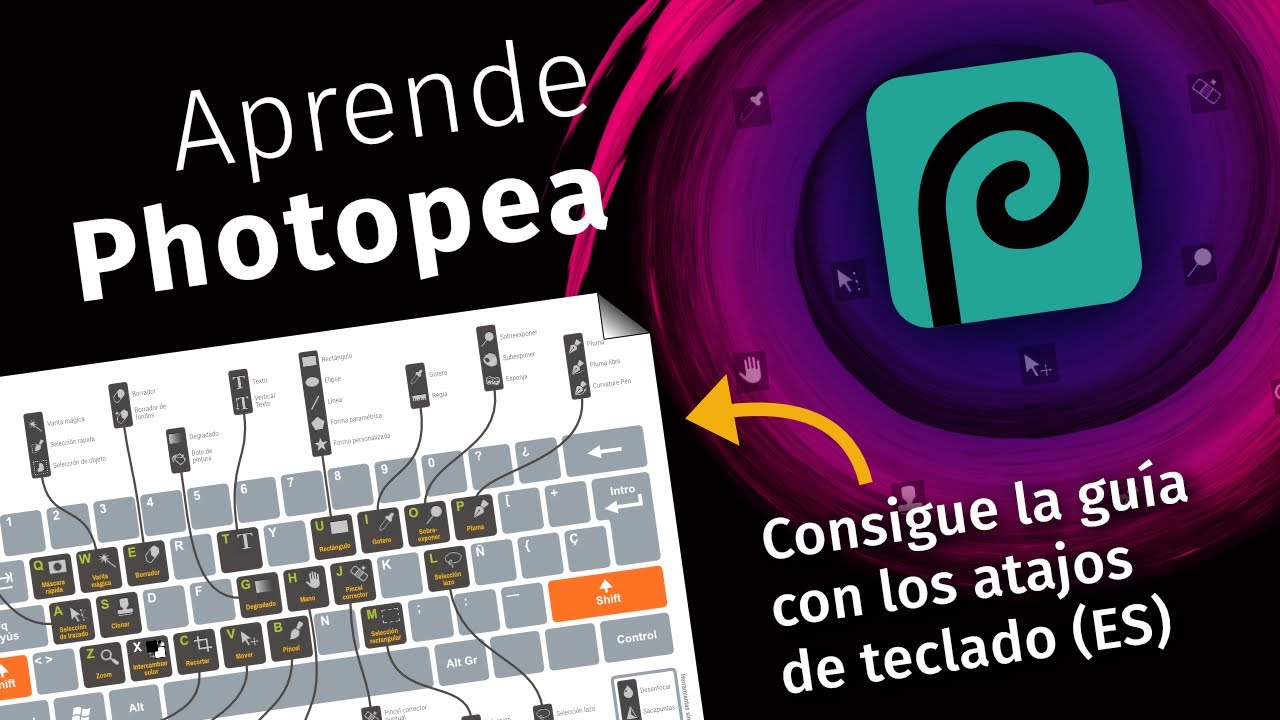 Aprende Photopea, curso de básico a avanzado + Guía rápida con los atajos de teclado.