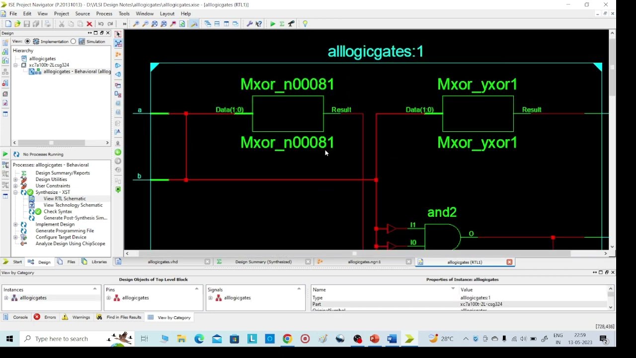 AND Gate design using VHDL code,OR gate vhdl,nand using VHDL,NOR vhdl,NOT vhdl,EXOR ,EXNOR with vhdl