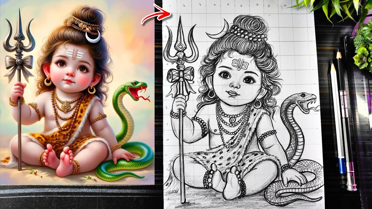How To Draw Cute Lord Shiva, Mahadev Drawing Easy, Maha Shivratri Special Drawing Step By Step