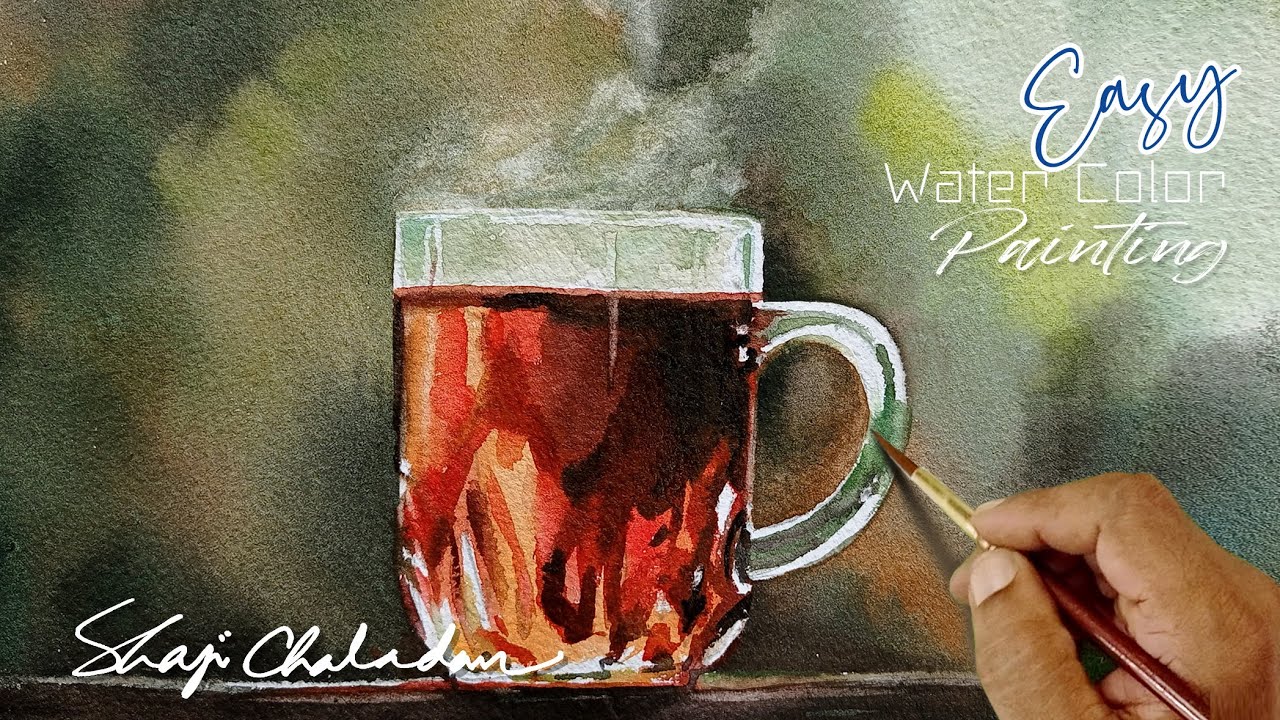 A hot cup of tea | Still life | Watercolor painting | Primary colors only