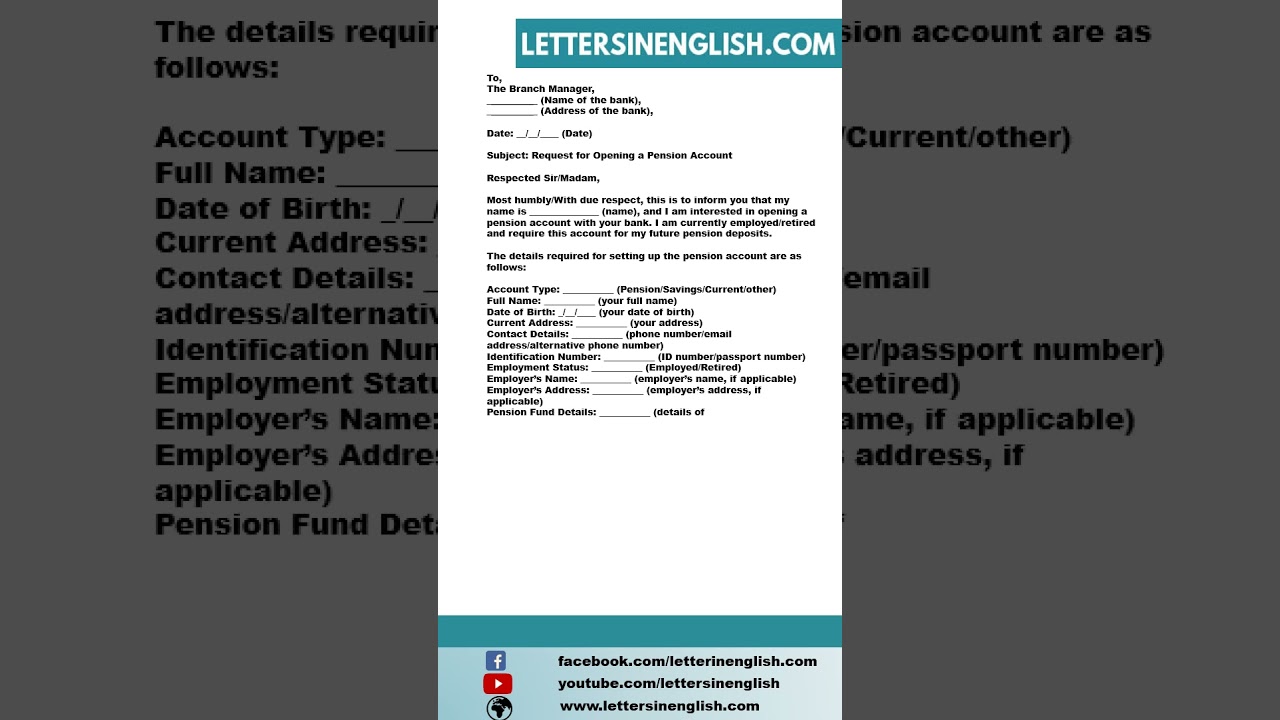 Request Letter for Opening Pension Account -  Application for Pension Account Setup