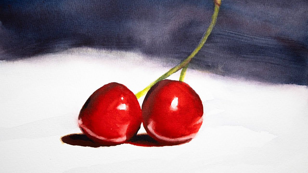 Basic watercolor techniques - two cherries