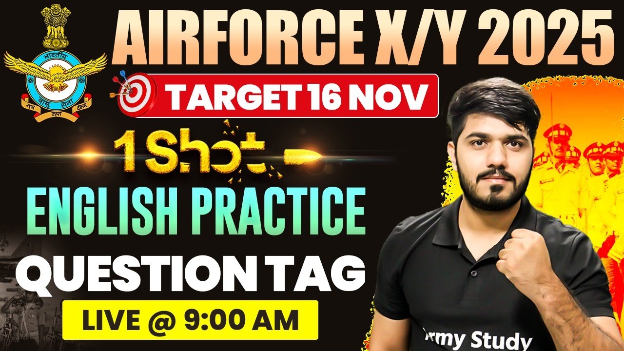 Airforce X/Y English Class 2024 | One Shot Question tag  Practice Class 2024 | Airforce Exam