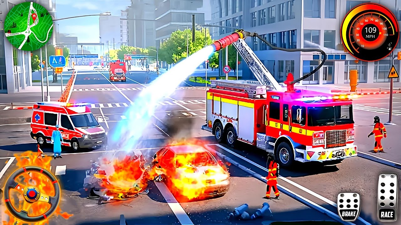 US Fire Truck City Rescue Simulator - 911 Emergency Fire Truck Rescue Game - Android Gameplay
