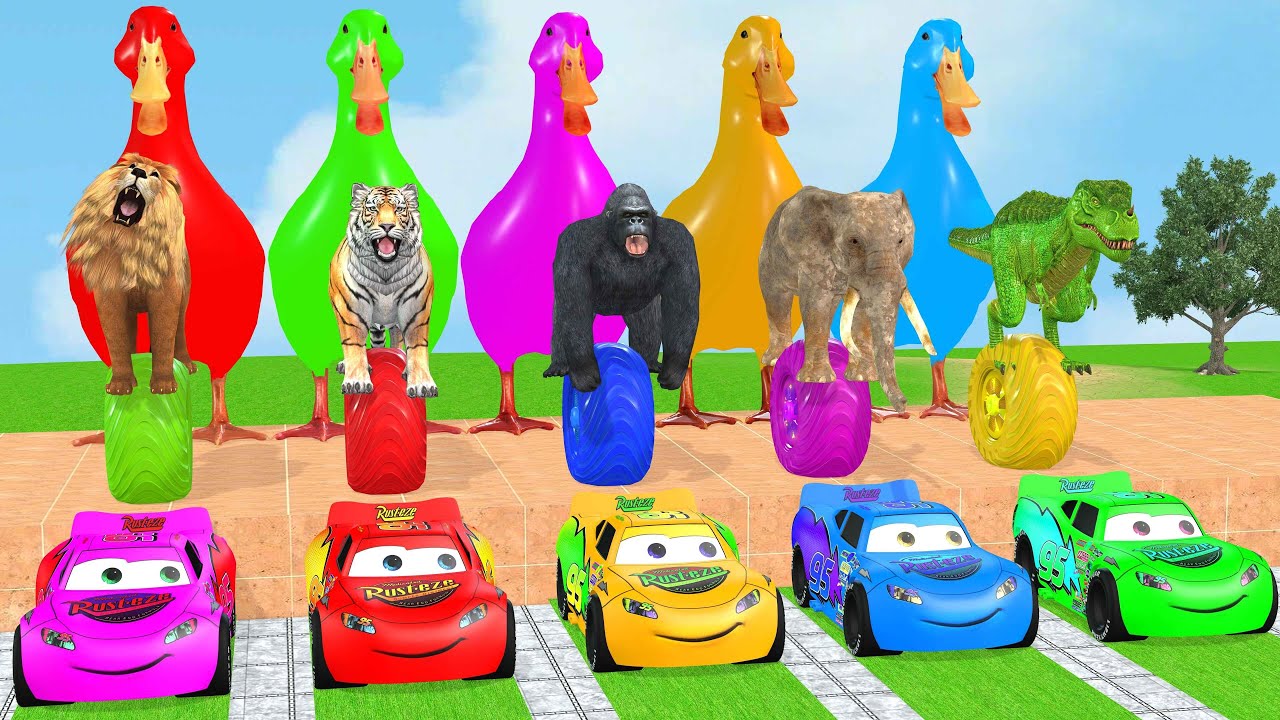 Long Slide Game With Cow Elephant Gorilla Hippopotamus Tiger 3d Animal Game Funny 3d Animals\
