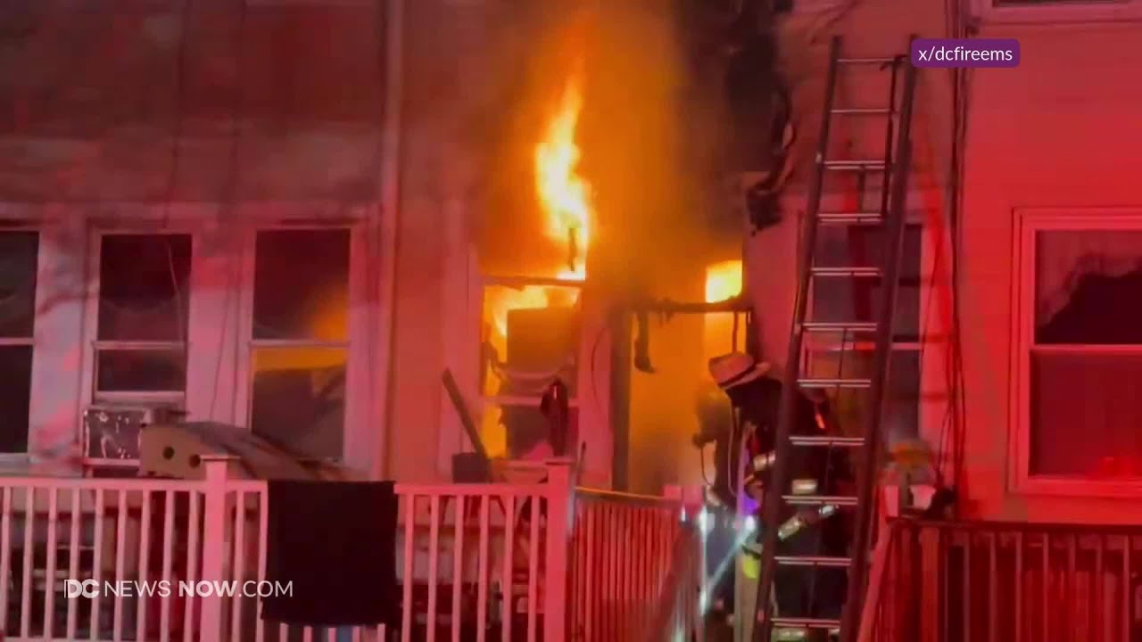 WATCH: Crews battle fire at Petworth row house