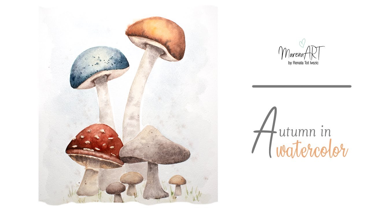 Autumn in watercolor - mushrooms + FREE sketch