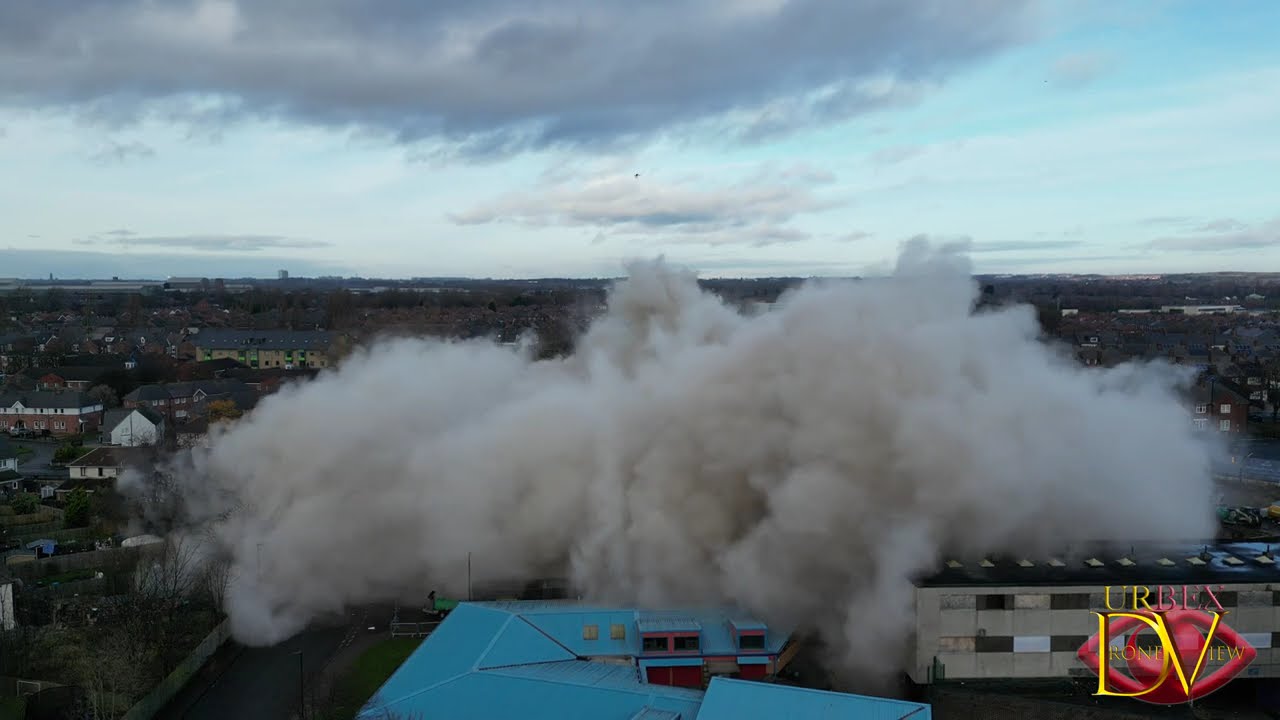 Bird's Eye View Hexham House Demolition by Controlled Explosion #walker #demolition 💥🏢🚧👷