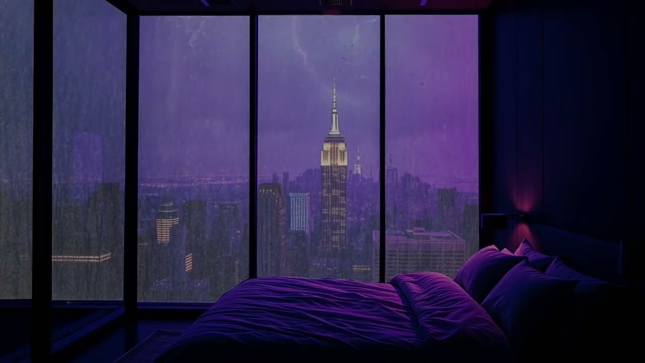 No Ads🌧️Rainy Night in a NYC with Soft Light | Heavy Rain on Tin Roof 😴SLEEP FAST