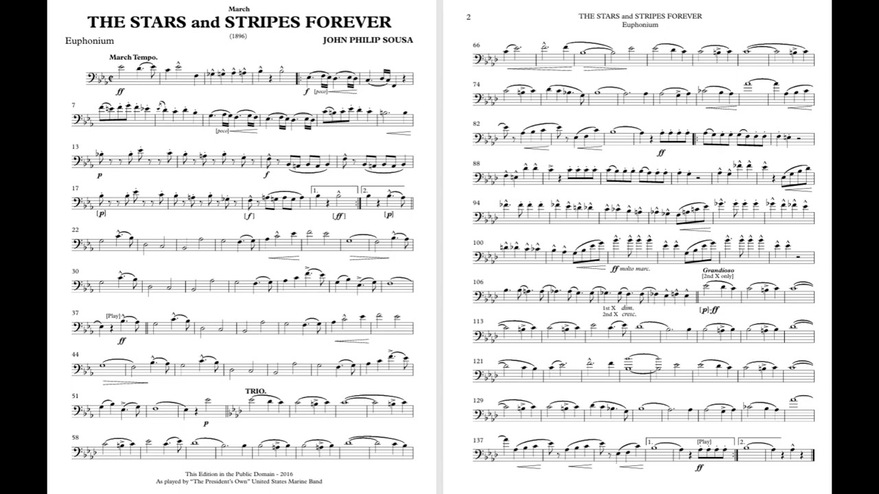 Stars and Stripes Forever March Euphonium Play Along Sheet Music