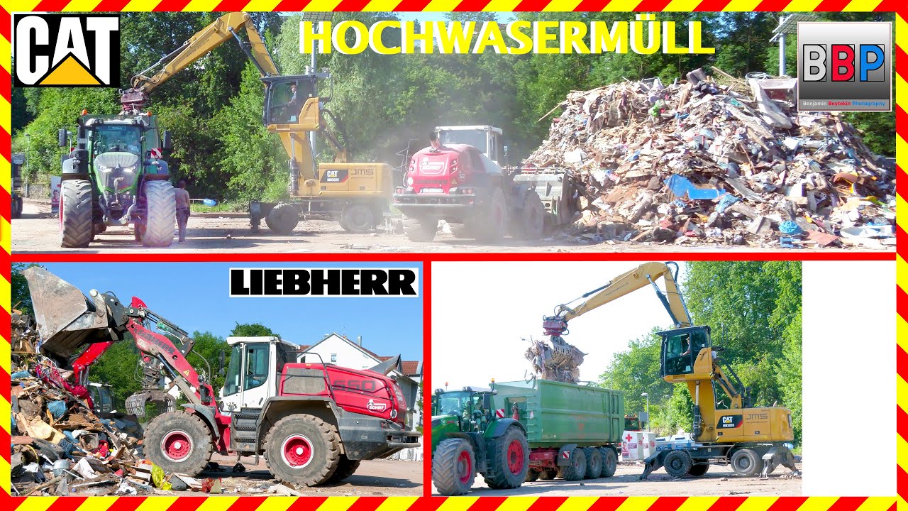😱 CAT MH3026 & LIEBHERR L 550, Hochwassermüllsammelstelle Rudersberg, 08.06.2024. #liebherr