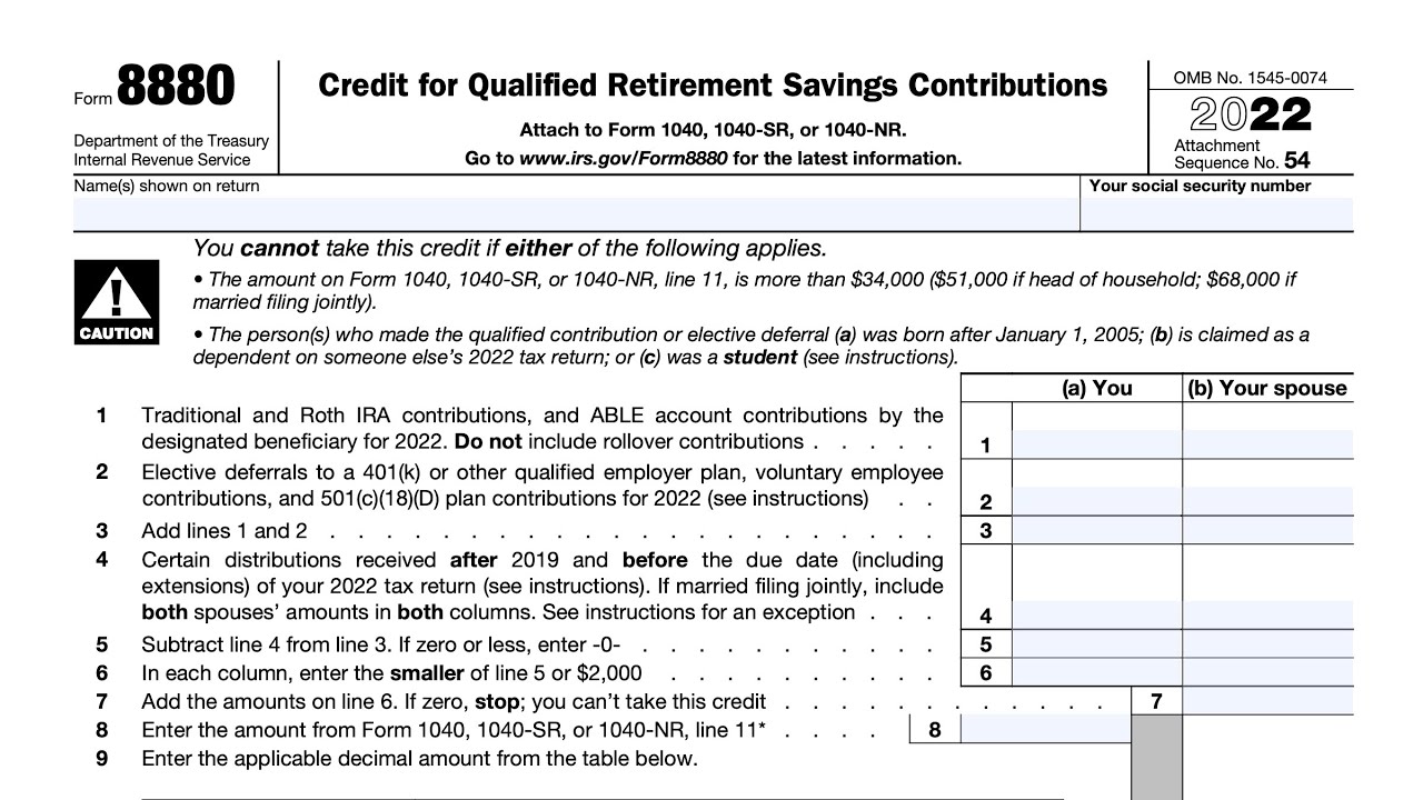 IRS Form 8880 walkthrough (Credit for Qualified Retirement Savings Contributions)