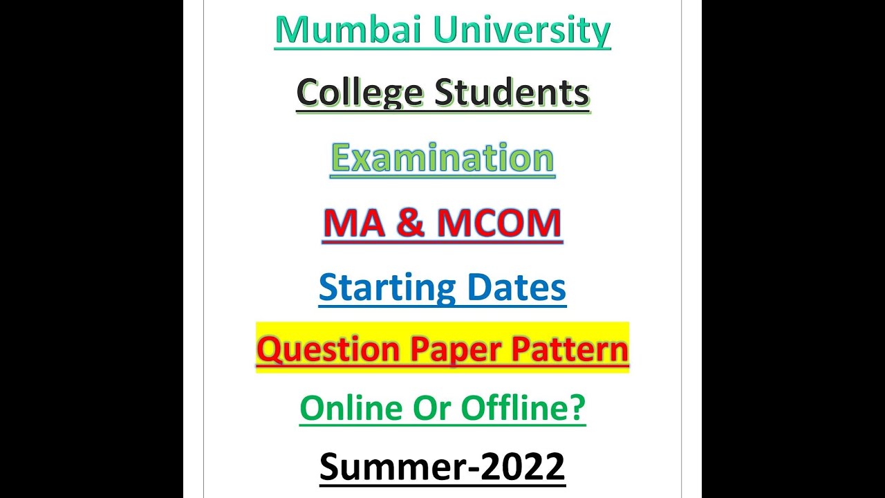 MCOM | MA | SEMESTER II and IV | Examination Dates | Mumbai University |  MAY 2022
