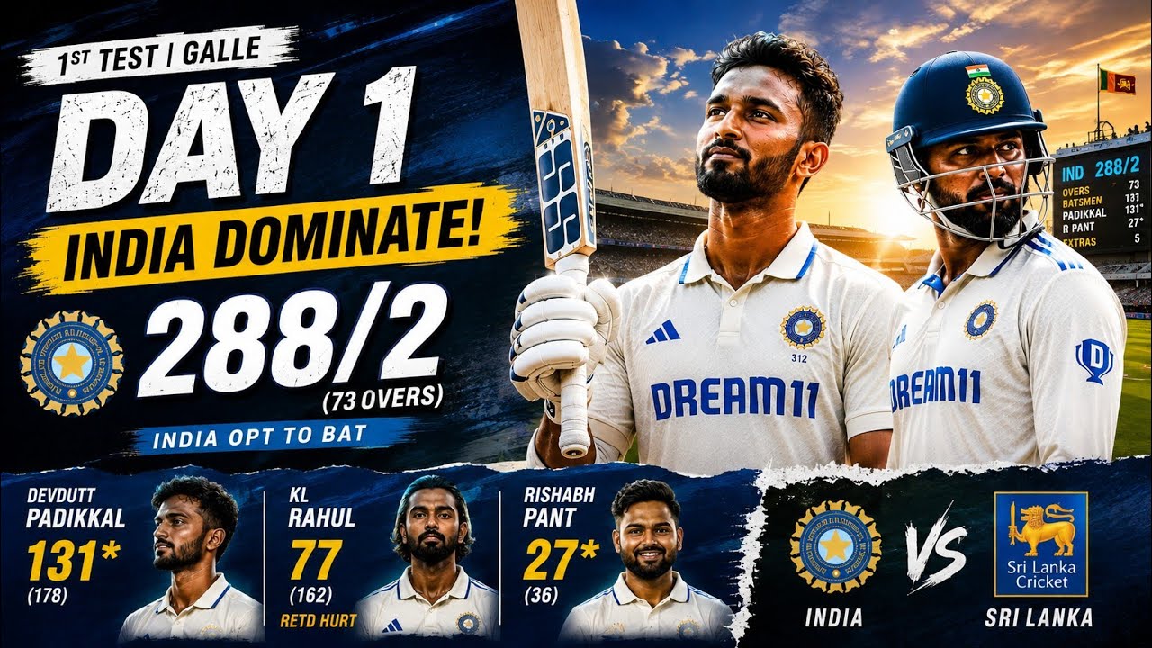 India vs Sri Lanka 1st Test: Padikkal 131 | India Finish Day 1 on 288/2*