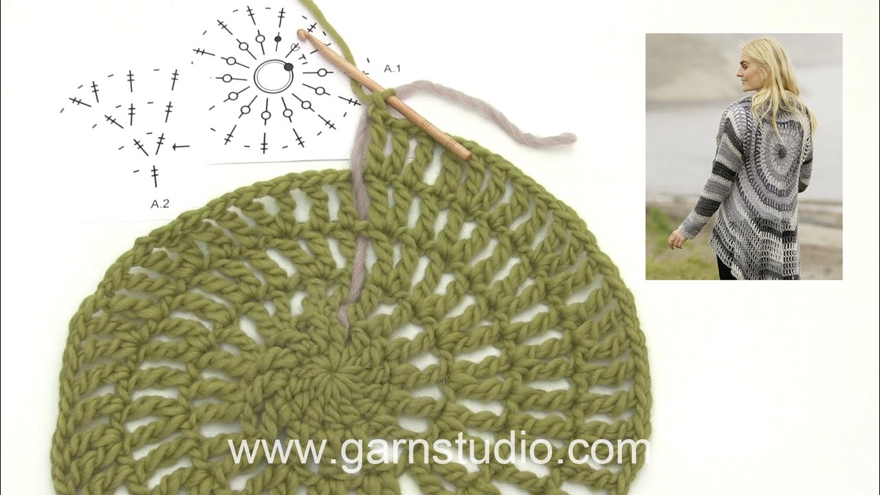 How to crochet the beginning of the circle jacket in DROPS 206-36