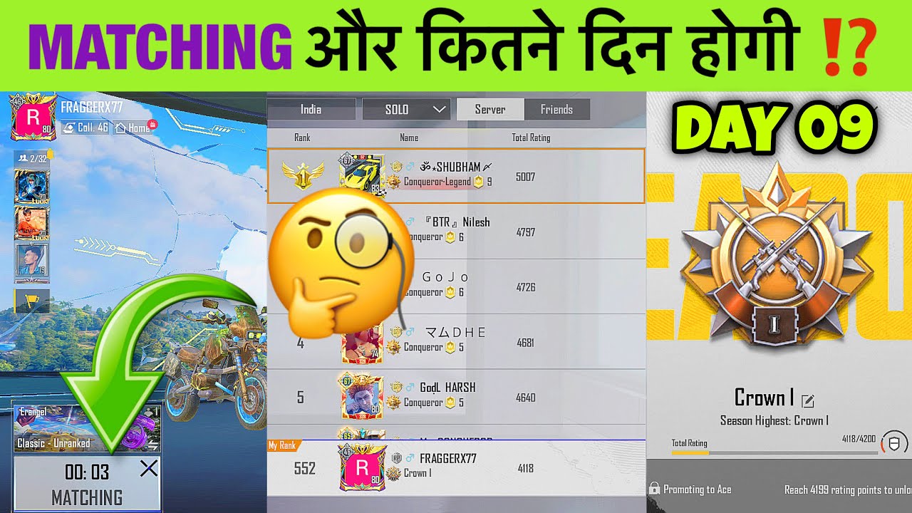 FPP SOLO : DAY 09 - 🧐MATCHING ABHI KITNE DIN TAK HOGI⁉️ TODAY CONQUEROR POINT ⁉️