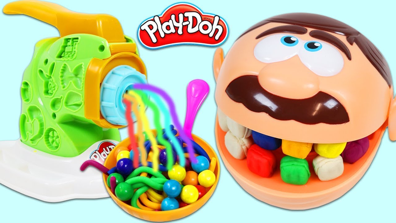 Feeding Mr. Play Doh Head Rainbow Spaghetti Noodles!