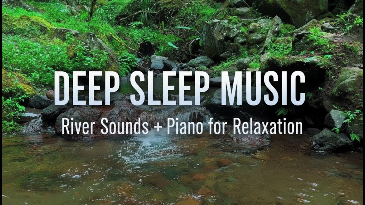 Flowing River Water with Gentle Piano Instrumental for Sleep, Yoga Practice and Stress Relief