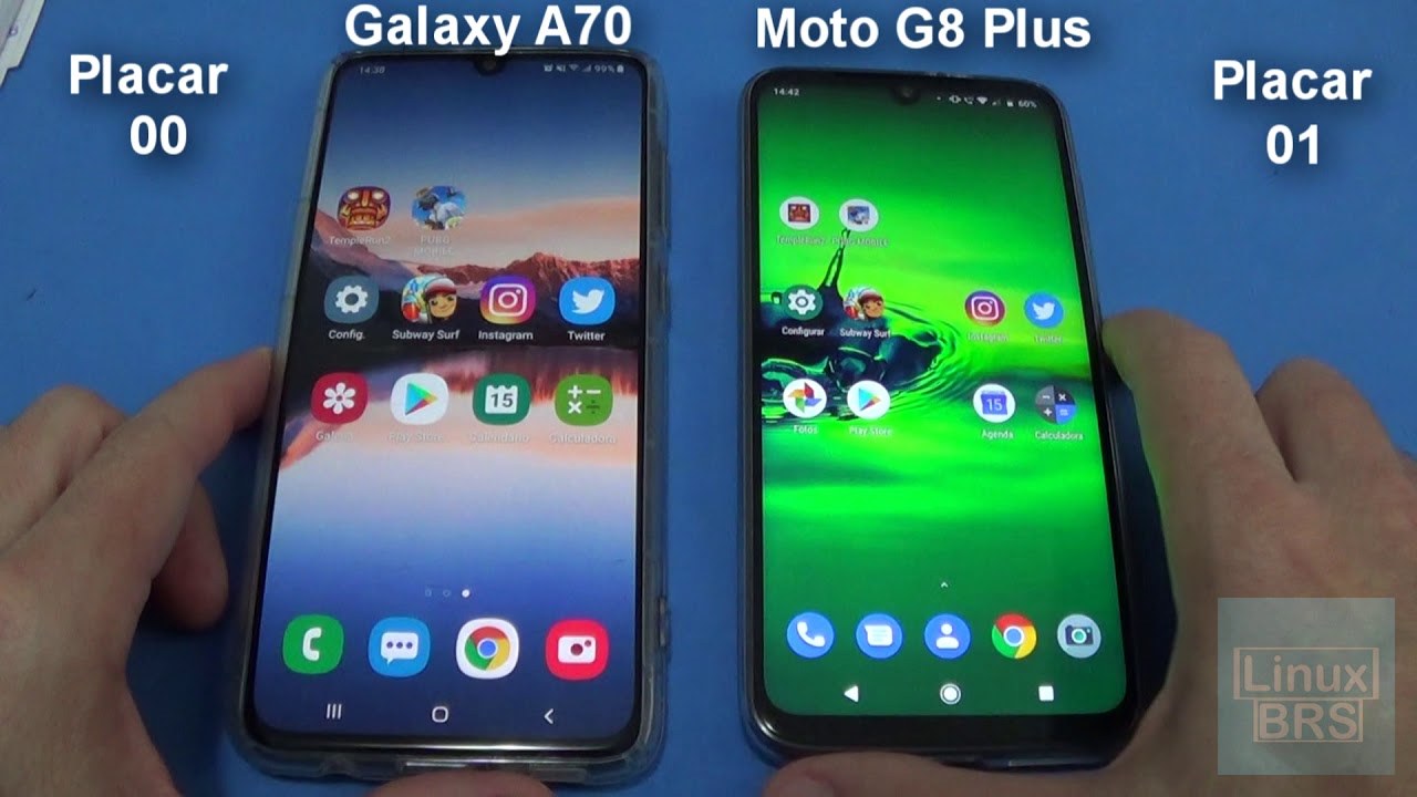 SAMSUNG GALAXY A70 E MOTOROLA MOTO G8 PLUS - SPEED TEST - PORTUGUÊS