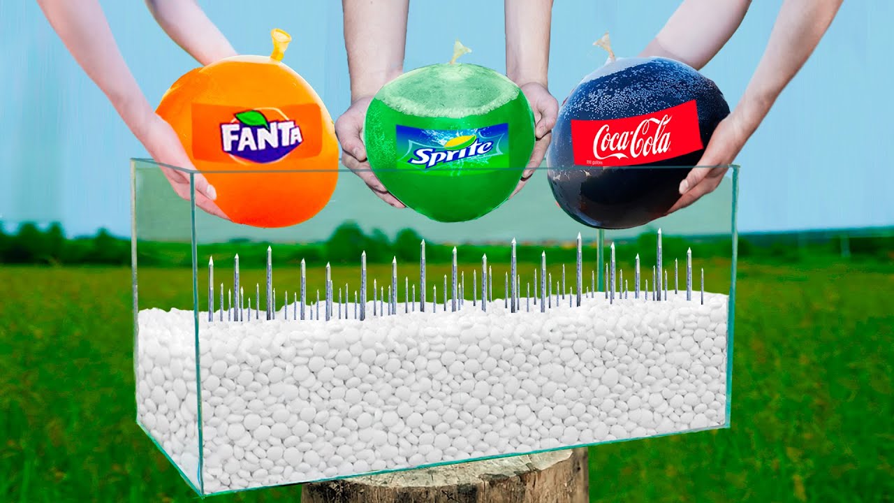 Experiment: Giant Balloons of Coca Cola & Fanta & Sprite VS Mentos
