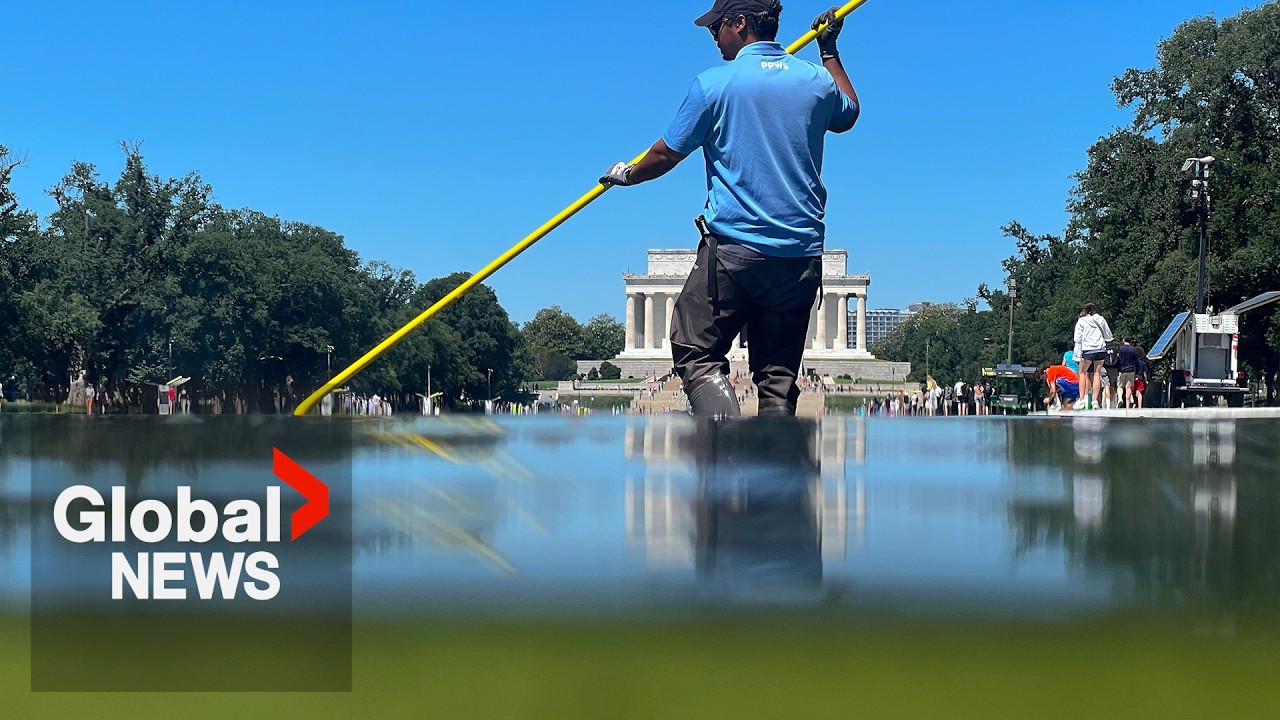 Trump&rsquo;s &ldquo;American flag blue&rdquo; reflecting pool turns shade of boggish green